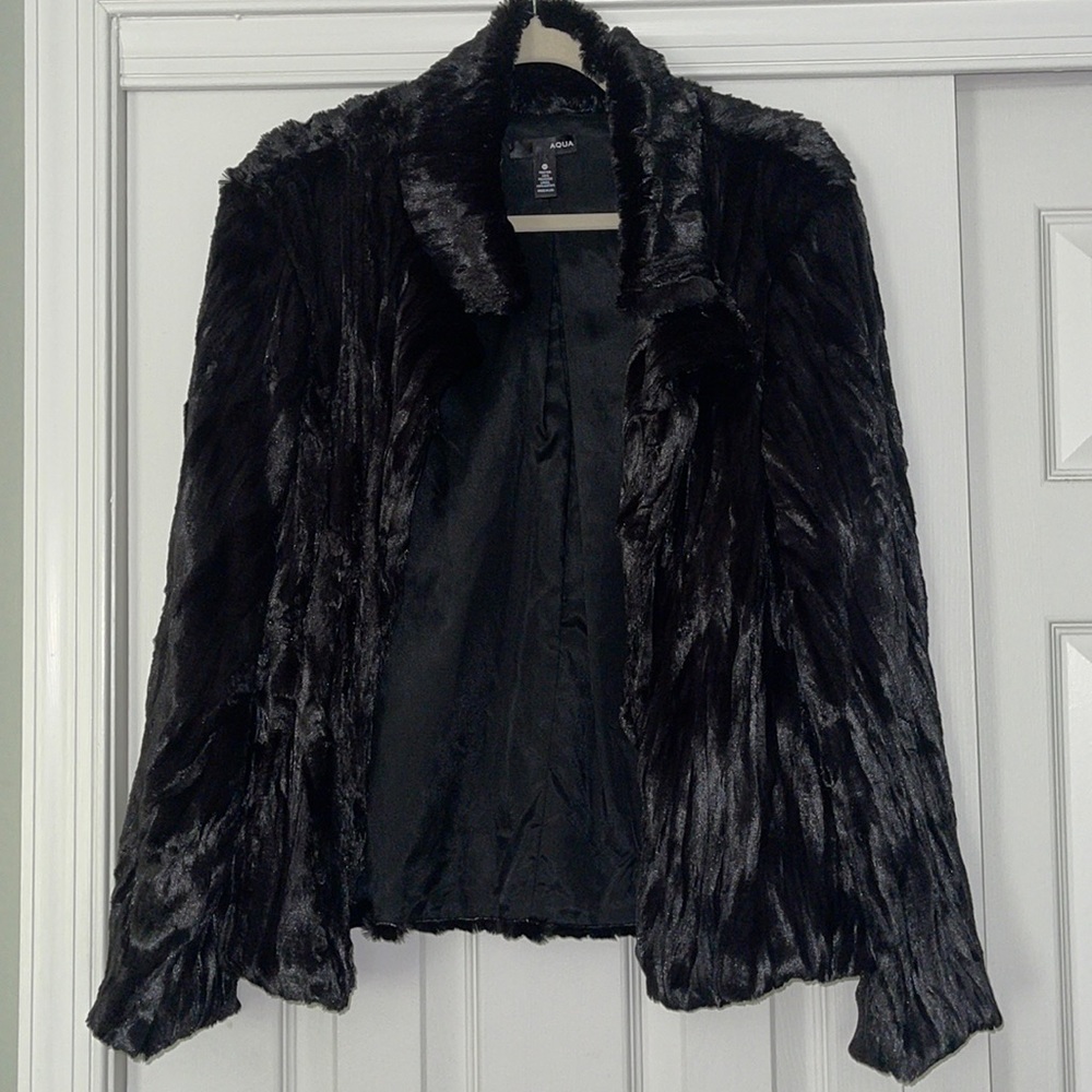 Aqua Faux Fur Jacket in Black